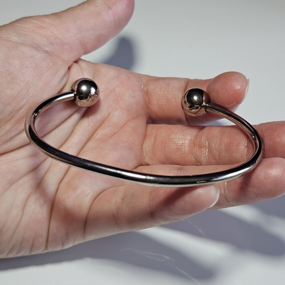 Vintage Silver Tone Smooth Torc Chunky Bangle Cuff Bracelet 6.75"